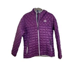 Snozu girls, purple quilted, full zip jacket with hood size 14/16
